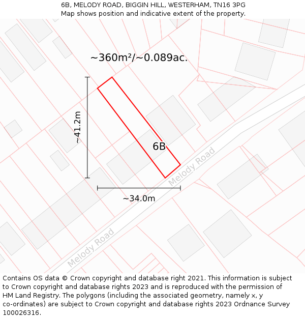 6B, MELODY ROAD, BIGGIN HILL, WESTERHAM, TN16 3PG: Plot and title map