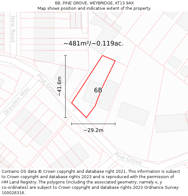 6B, PINE GROVE, WEYBRIDGE, KT13 9AX: Plot and title map