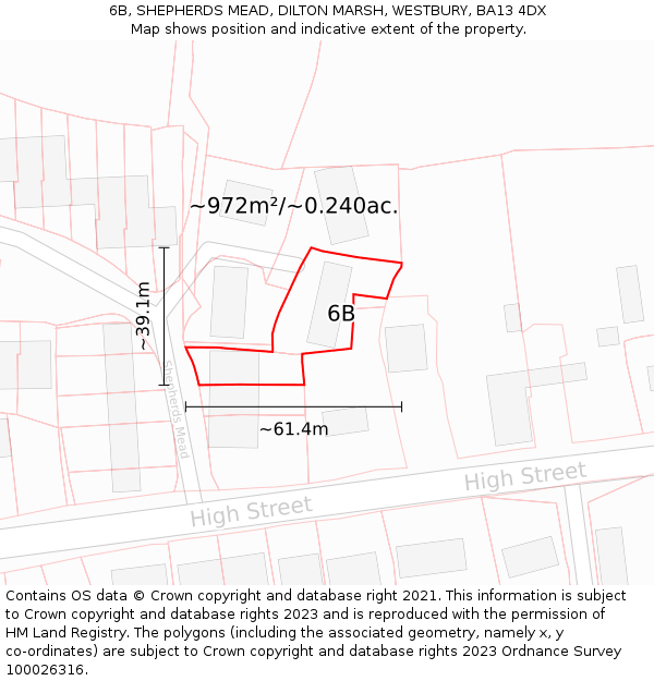 6B, SHEPHERDS MEAD, DILTON MARSH, WESTBURY, BA13 4DX: Plot and title map