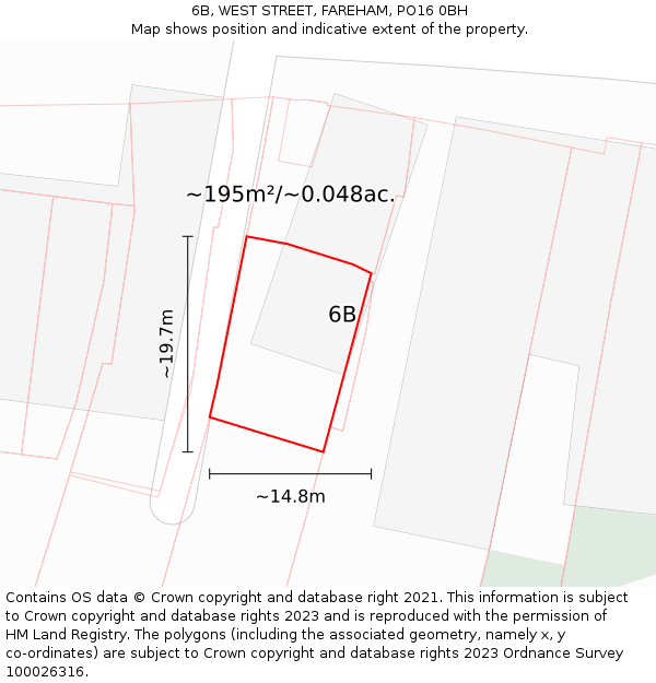 6B, WEST STREET, FAREHAM, PO16 0BH: Plot and title map