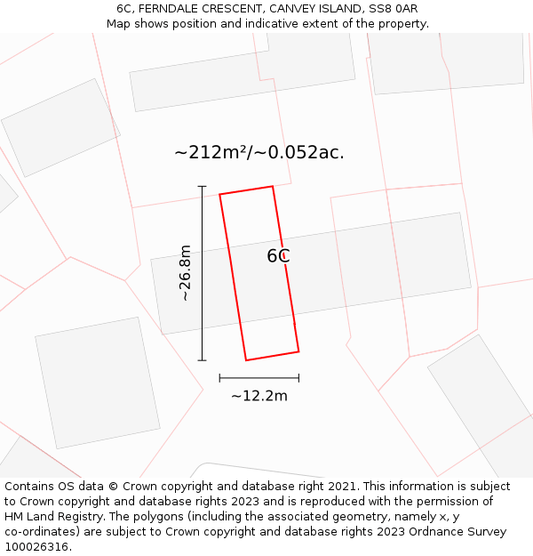 6C, FERNDALE CRESCENT, CANVEY ISLAND, SS8 0AR: Plot and title map