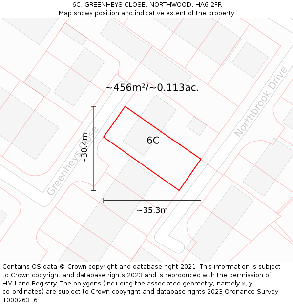 6C, GREENHEYS CLOSE, NORTHWOOD, HA6 2FR: Plot and title map