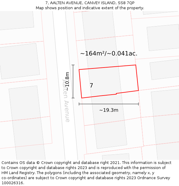 7, AALTEN AVENUE, CANVEY ISLAND, SS8 7QP: Plot and title map