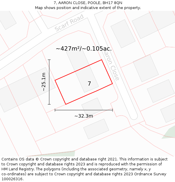 7, AARON CLOSE, POOLE, BH17 8QN: Plot and title map