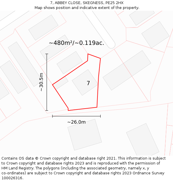 7, ABBEY CLOSE, SKEGNESS, PE25 2HX: Plot and title map