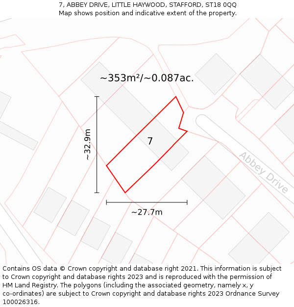 7, ABBEY DRIVE, LITTLE HAYWOOD, STAFFORD, ST18 0QQ: Plot and title map
