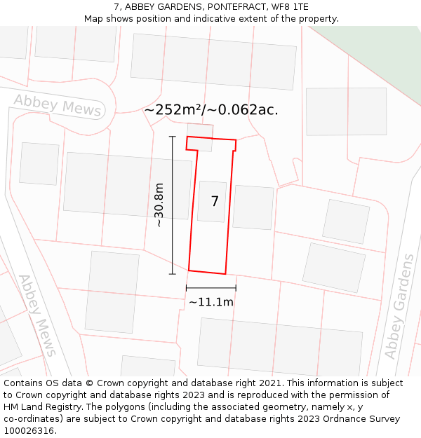 7, ABBEY GARDENS, PONTEFRACT, WF8 1TE: Plot and title map