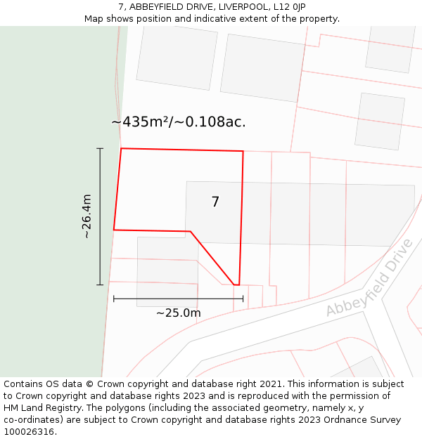 7, ABBEYFIELD DRIVE, LIVERPOOL, L12 0JP: Plot and title map