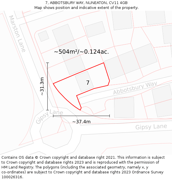 7, ABBOTSBURY WAY, NUNEATON, CV11 4GB: Plot and title map