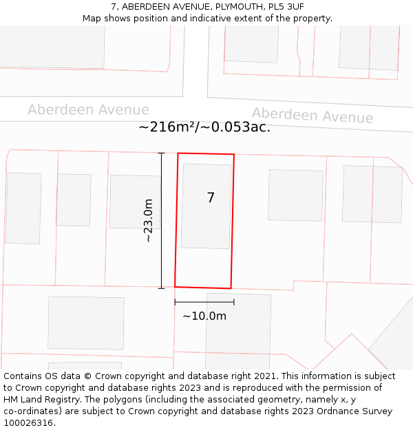 7, ABERDEEN AVENUE, PLYMOUTH, PL5 3UF: Plot and title map