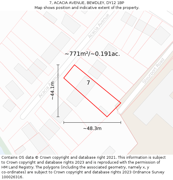 7, ACACIA AVENUE, BEWDLEY, DY12 1BP: Plot and title map