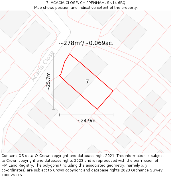 7, ACACIA CLOSE, CHIPPENHAM, SN14 6RQ: Plot and title map