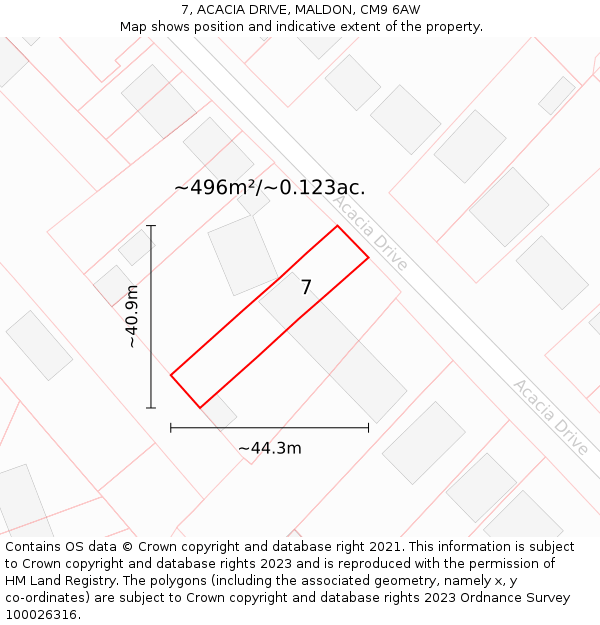 7, ACACIA DRIVE, MALDON, CM9 6AW: Plot and title map