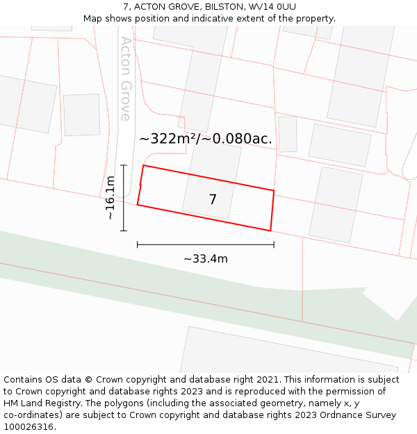 7, ACTON GROVE, BILSTON, WV14 0UU: Plot and title map