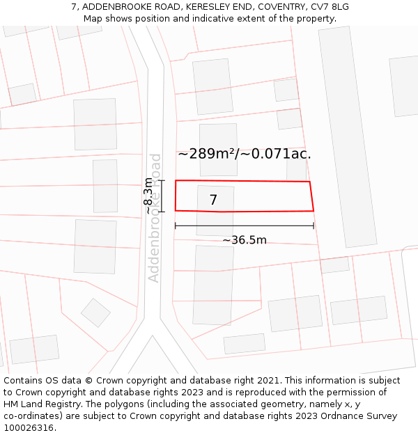 7, ADDENBROOKE ROAD, KERESLEY END, COVENTRY, CV7 8LG: Plot and title map