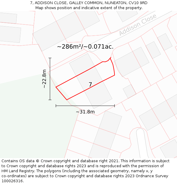 7, ADDISON CLOSE, GALLEY COMMON, NUNEATON, CV10 9RD: Plot and title map