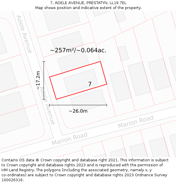 7, ADELE AVENUE, PRESTATYN, LL19 7EL: Plot and title map