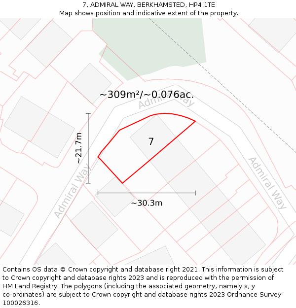 7, ADMIRAL WAY, BERKHAMSTED, HP4 1TE: Plot and title map