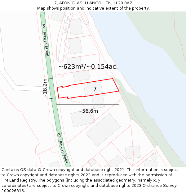 7, AFON GLAS, LLANGOLLEN, LL20 8AZ: Plot and title map