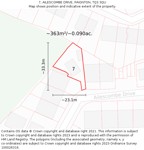 7, AILESCOMBE DRIVE, PAIGNTON, TQ3 3QU: Plot and title map