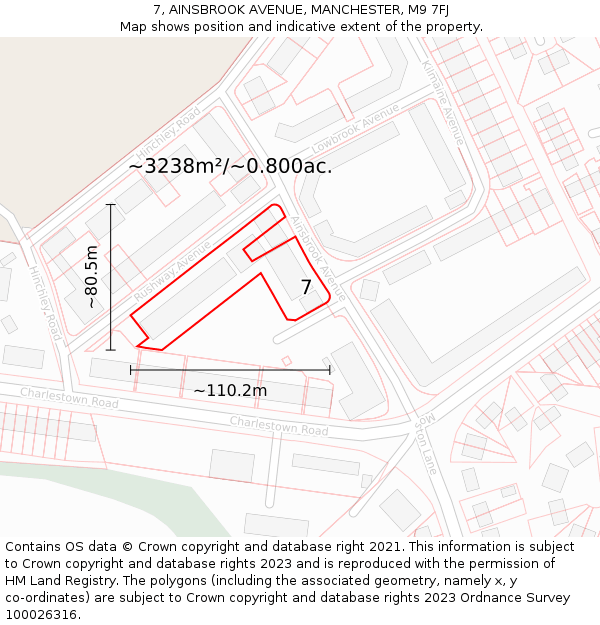 7, AINSBROOK AVENUE, MANCHESTER, M9 7FJ: Plot and title map