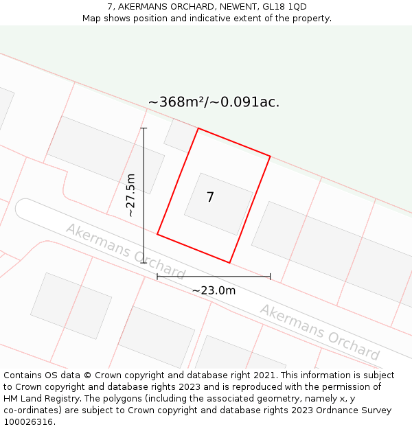 7, AKERMANS ORCHARD, NEWENT, GL18 1QD: Plot and title map