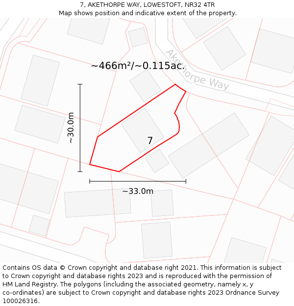 7, AKETHORPE WAY, LOWESTOFT, NR32 4TR: Plot and title map