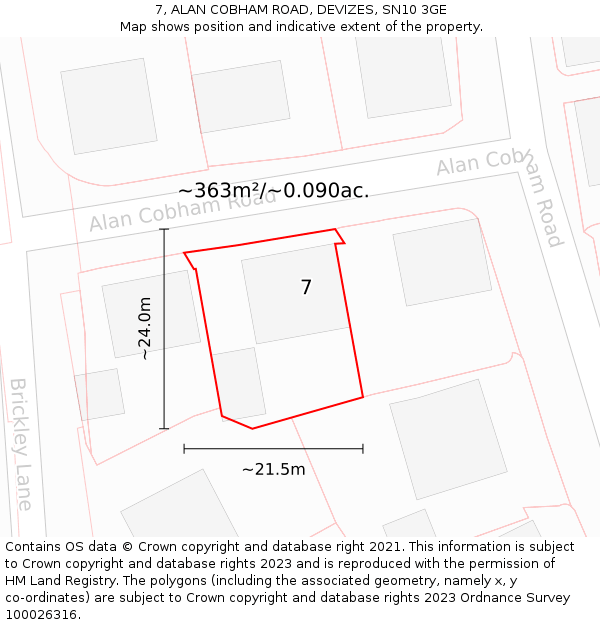 7, ALAN COBHAM ROAD, DEVIZES, SN10 3GE: Plot and title map