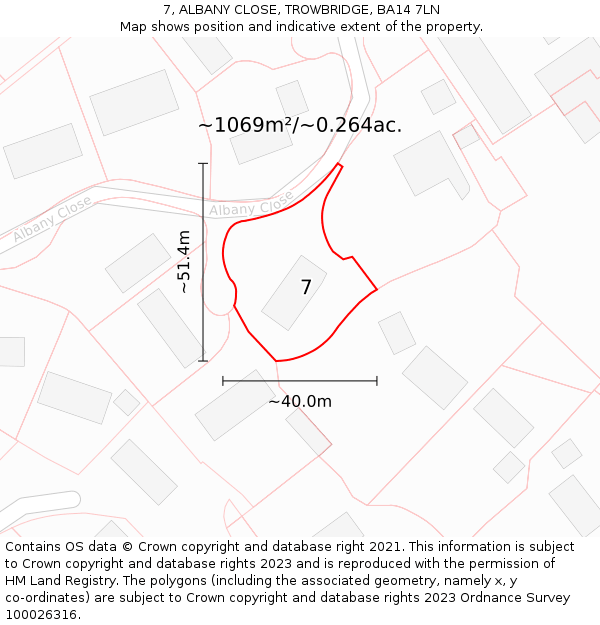 7, ALBANY CLOSE, TROWBRIDGE, BA14 7LN: Plot and title map