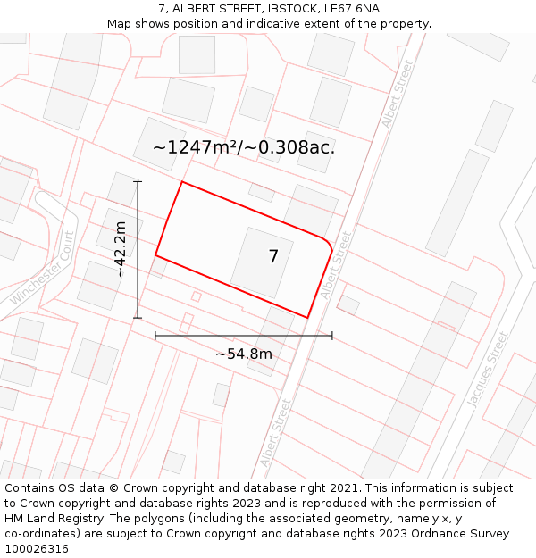 7, ALBERT STREET, IBSTOCK, LE67 6NA: Plot and title map