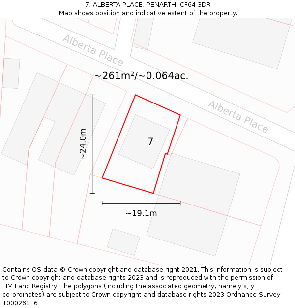 7, ALBERTA PLACE, PENARTH, CF64 3DR: Plot and title map