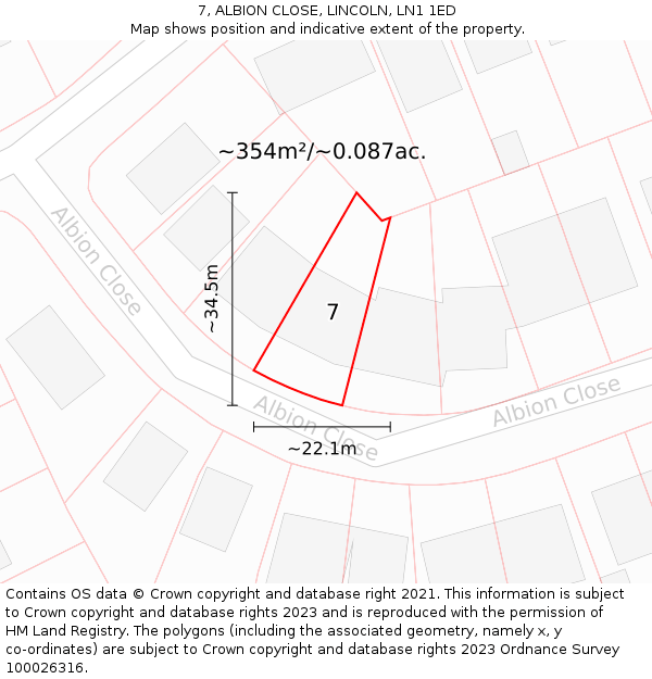 7, ALBION CLOSE, LINCOLN, LN1 1ED: Plot and title map