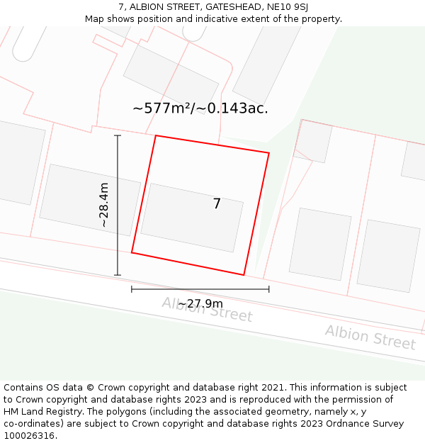 7, ALBION STREET, GATESHEAD, NE10 9SJ: Plot and title map
