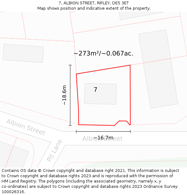 7, ALBION STREET, RIPLEY, DE5 3ET: Plot and title map