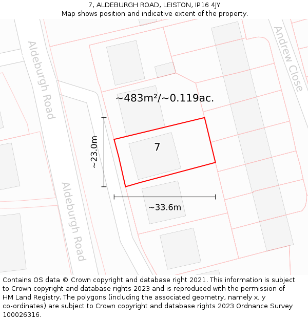 7, ALDEBURGH ROAD, LEISTON, IP16 4JY: Plot and title map