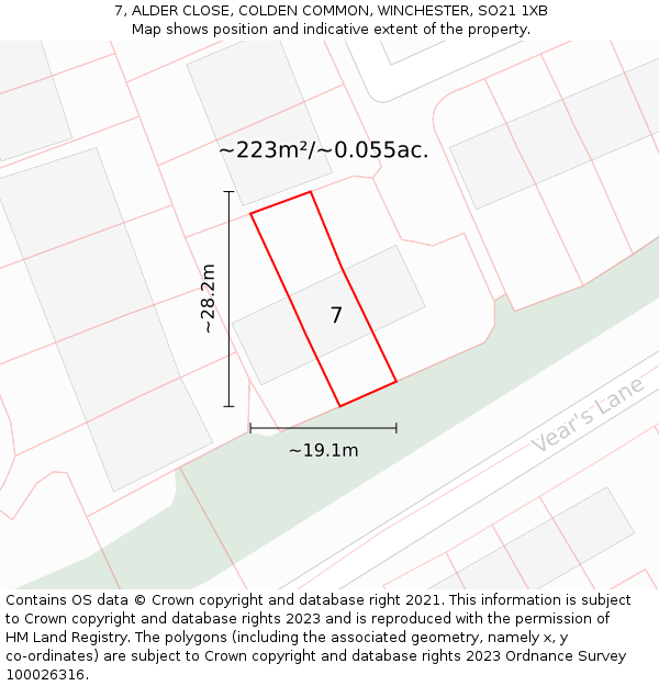 7, ALDER CLOSE, COLDEN COMMON, WINCHESTER, SO21 1XB: Plot and title map