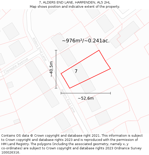 7, ALDERS END LANE, HARPENDEN, AL5 2HL: Plot and title map