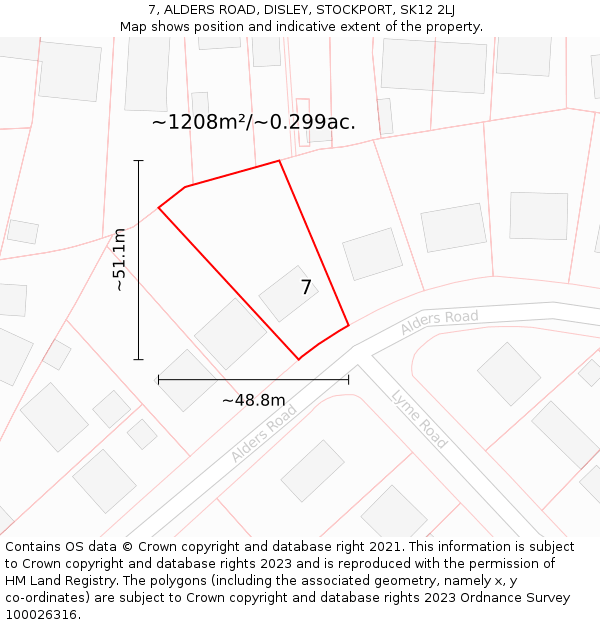 7, ALDERS ROAD, DISLEY, STOCKPORT, SK12 2LJ: Plot and title map