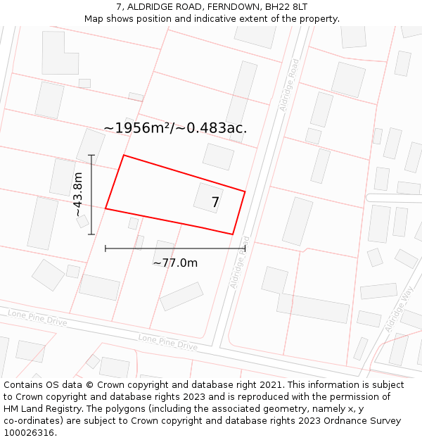 7, ALDRIDGE ROAD, FERNDOWN, BH22 8LT: Plot and title map