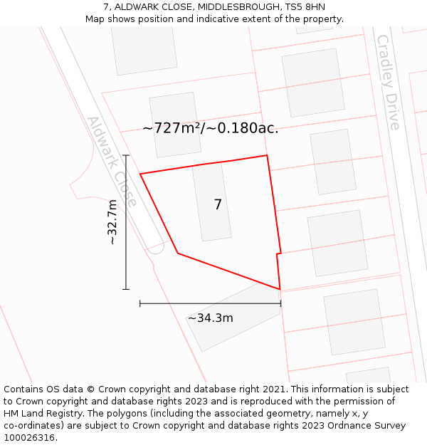 7, ALDWARK CLOSE, MIDDLESBROUGH, TS5 8HN: Plot and title map
