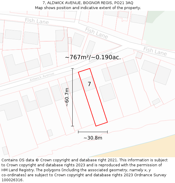 7, ALDWICK AVENUE, BOGNOR REGIS, PO21 3AQ: Plot and title map