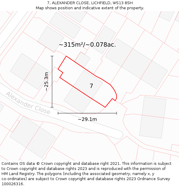 7, ALEXANDER CLOSE, LICHFIELD, WS13 8SH: Plot and title map