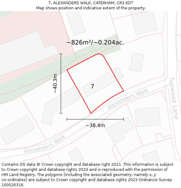 7, ALEXANDERS WALK, CATERHAM, CR3 6DT: Plot and title map