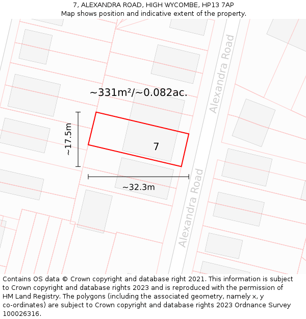 7, ALEXANDRA ROAD, HIGH WYCOMBE, HP13 7AP: Plot and title map