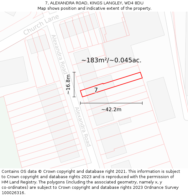 7, ALEXANDRA ROAD, KINGS LANGLEY, WD4 8DU: Plot and title map