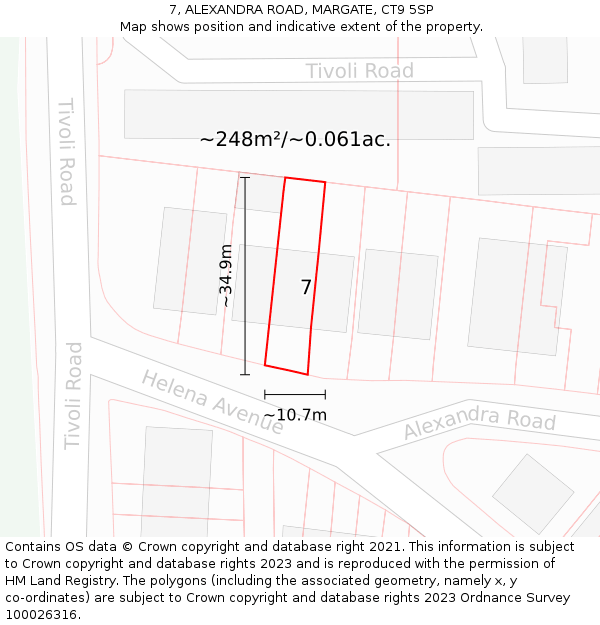 7, ALEXANDRA ROAD, MARGATE, CT9 5SP: Plot and title map