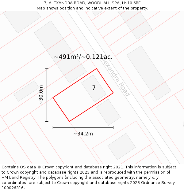 7, ALEXANDRA ROAD, WOODHALL SPA, LN10 6RE: Plot and title map