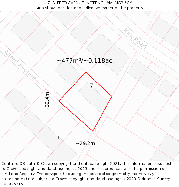 7, ALFRED AVENUE, NOTTINGHAM, NG3 6GY: Plot and title map