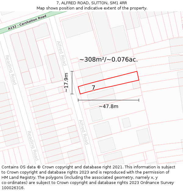 7, ALFRED ROAD, SUTTON, SM1 4RR: Plot and title map