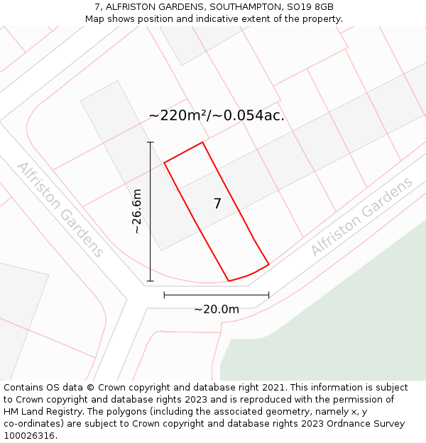 7, ALFRISTON GARDENS, SOUTHAMPTON, SO19 8GB: Plot and title map